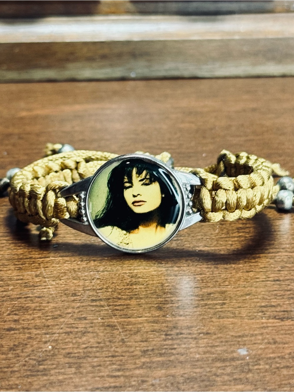 Hand Crafted Gold-Tone Braided Selina Quintanilla Photo Charm Bracelet